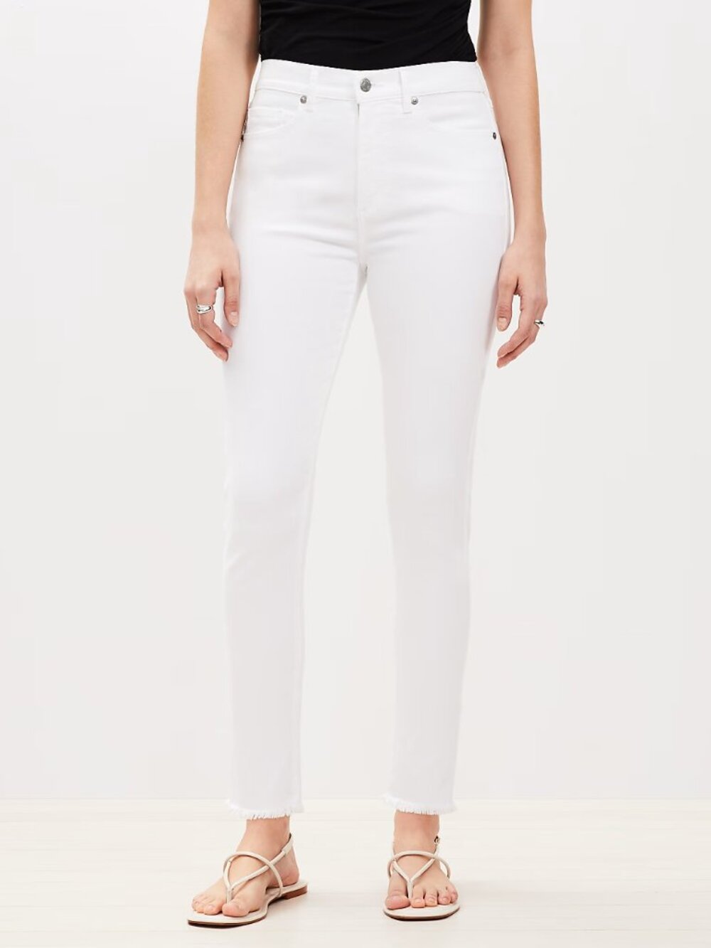 LOFT Skinny Ankle Jeans Womens 0 White Raw Hem Stretch Denim Crop Pants